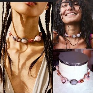 New Free People Agnes Pink and White Agate Choker Necklace
